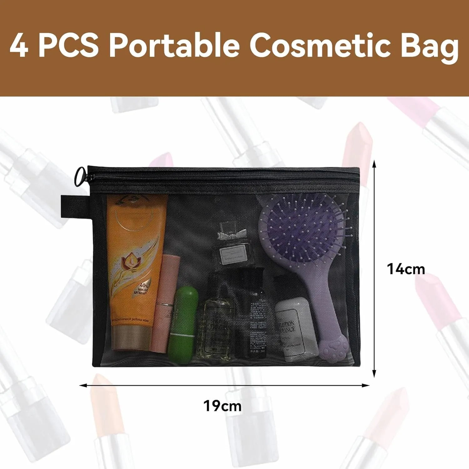 4-Piece Black Portable Makeup Bag Set - Small Cosmetic Bags with Zipper, Clear Mesh See-Through Travel Pouches for Cosmetics & Toiletries (19 X 14Cm)
