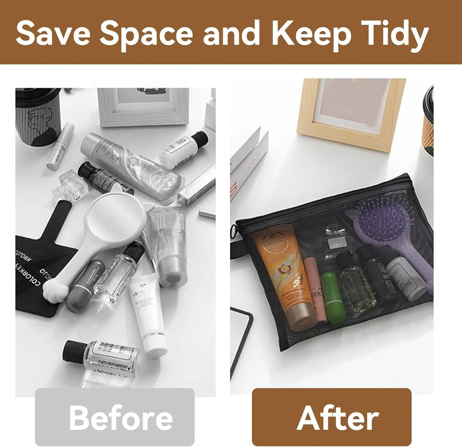 4-Piece Black Portable Makeup Bag Set - Small Cosmetic Bags with Zipper, Clear Mesh See-Through Travel Pouches for Cosmetics & Toiletries (19 X 14Cm)