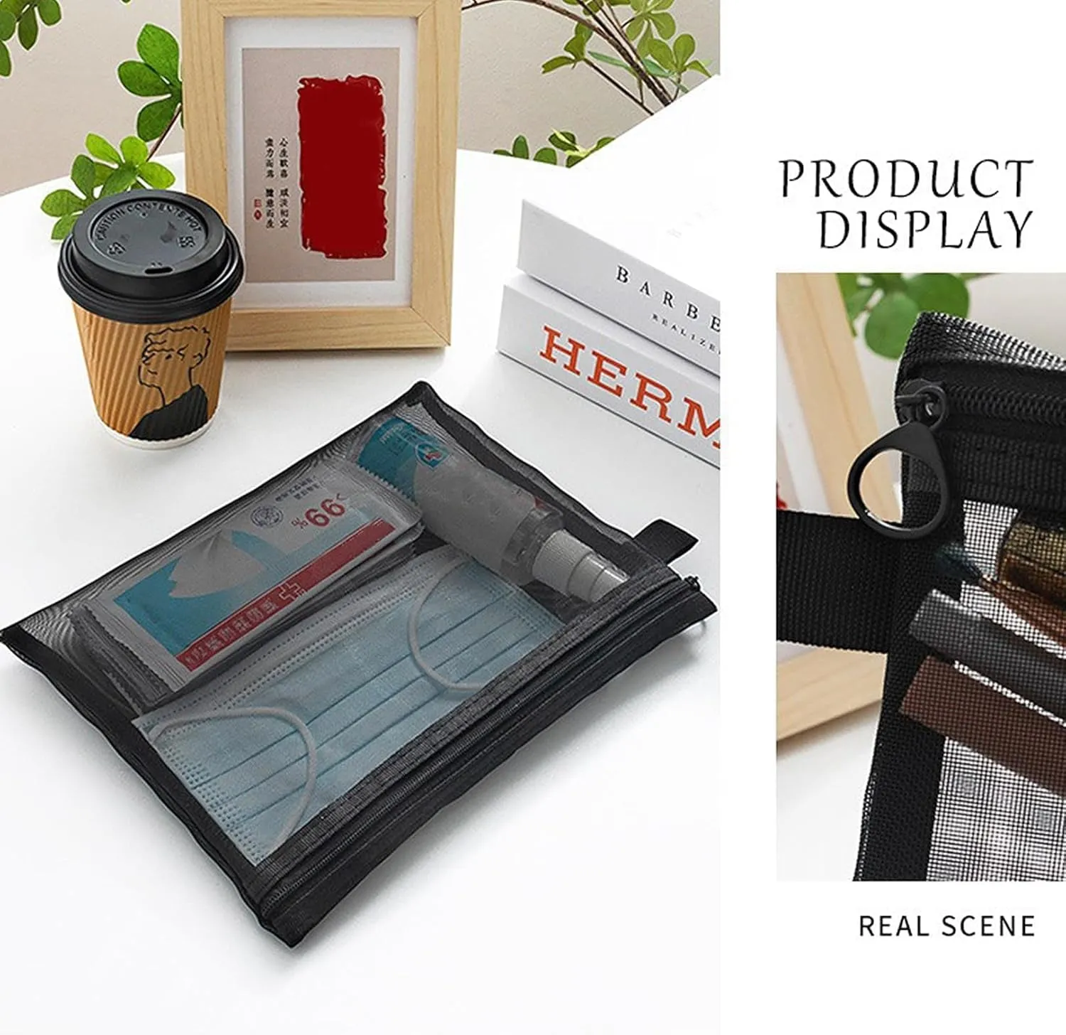 4-Piece Black Portable Makeup Bag Set - Small Cosmetic Bags with Zipper, Clear Mesh See-Through Travel Pouches for Cosmetics & Toiletries (19 X 14Cm)