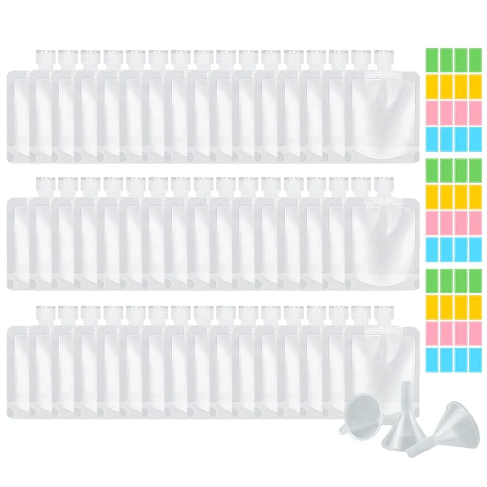 48 PCS Portable Travel Fluid Makeup Packing Bag, 30/50/100 ml Sealed Leakproof Clear Squeeze Pouch for Cosmetics, Refillable or Disposable Containers for Shampoo Conditioner Lotion (Set-50ml)