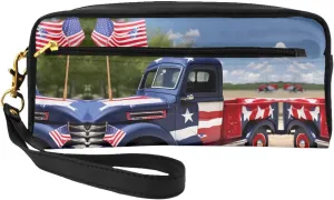 4th Of July Patriotic Trucks Women Travel Makeup Pouch Makeup Bag For Purse Portable Toiletry Bag Accessories Organizer