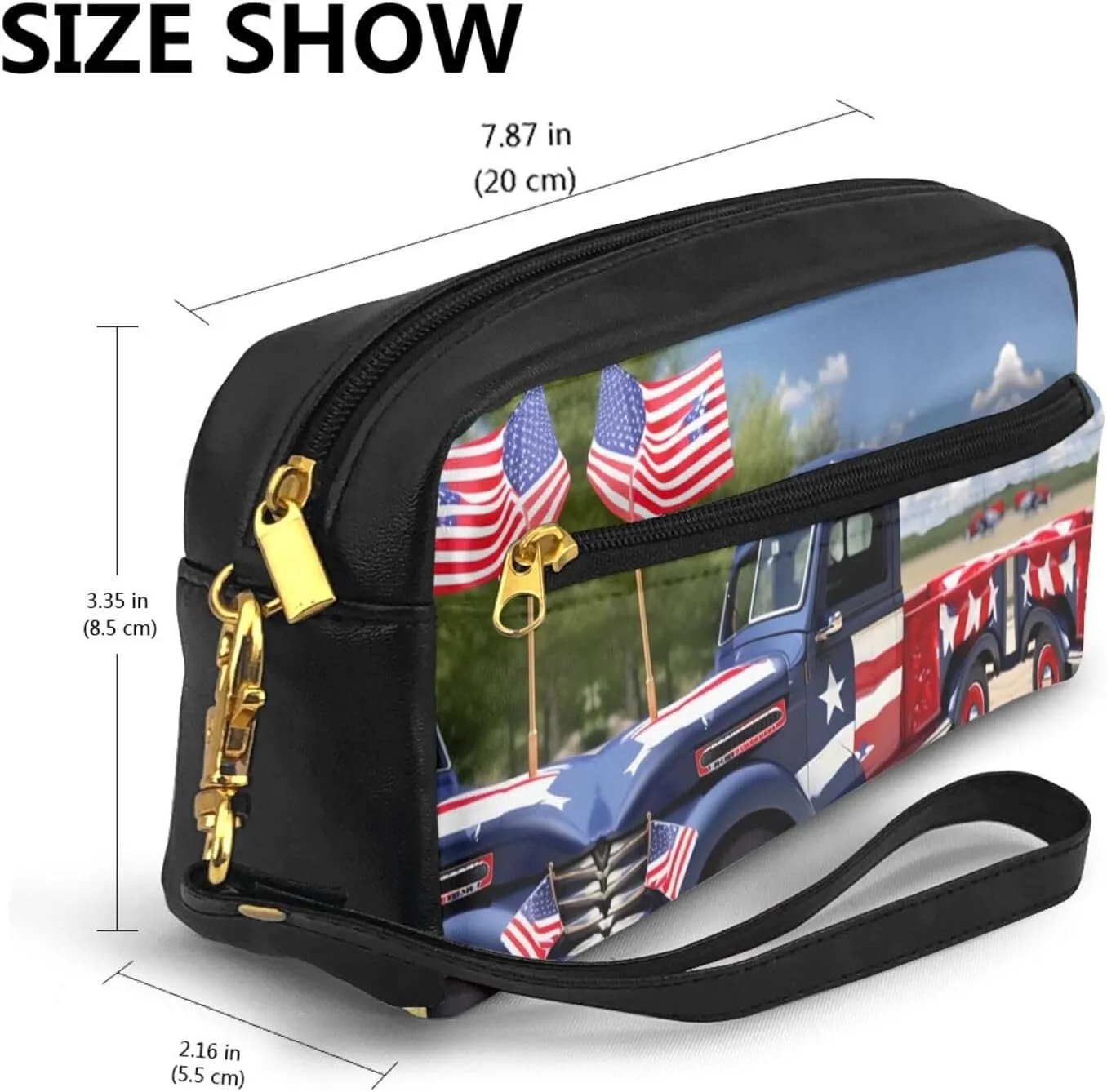 4th Of July Patriotic Trucks Women Travel Makeup Pouch Makeup Bag For Purse Portable Toiletry Bag Accessories Organizer