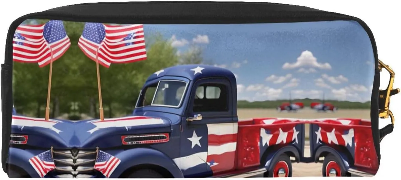 4th Of July Patriotic Trucks Women Travel Makeup Pouch Makeup Bag For Purse Portable Toiletry Bag Accessories Organizer