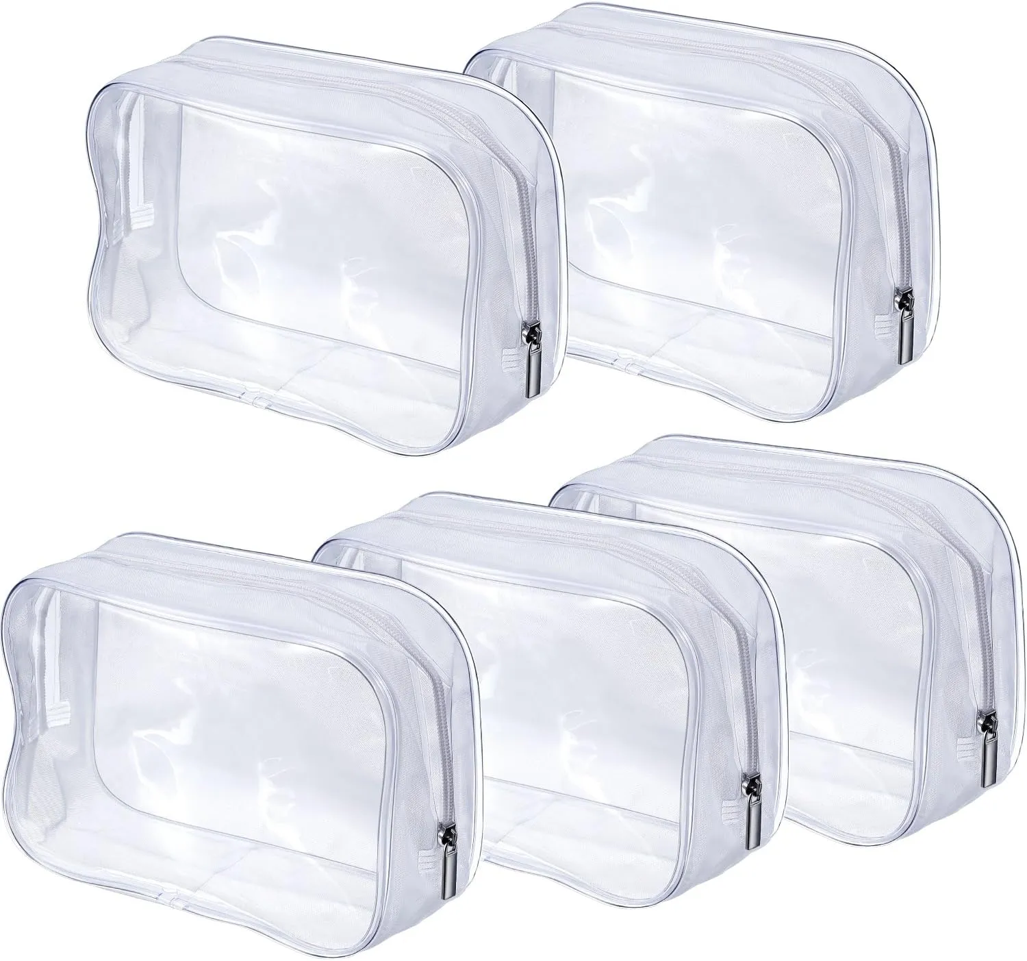 5 Pack Clear PVC Zippered Toiletry Carry Pouch Portable Cosmetic Makeup Bag for Vacation, Bathroom and Organizing