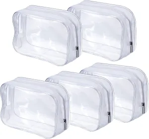 5 Pack Clear PVC Zippered Toiletry Carry Pouch Portable Cosmetic Makeup Bag for Vacation, Bathroom and Organizing