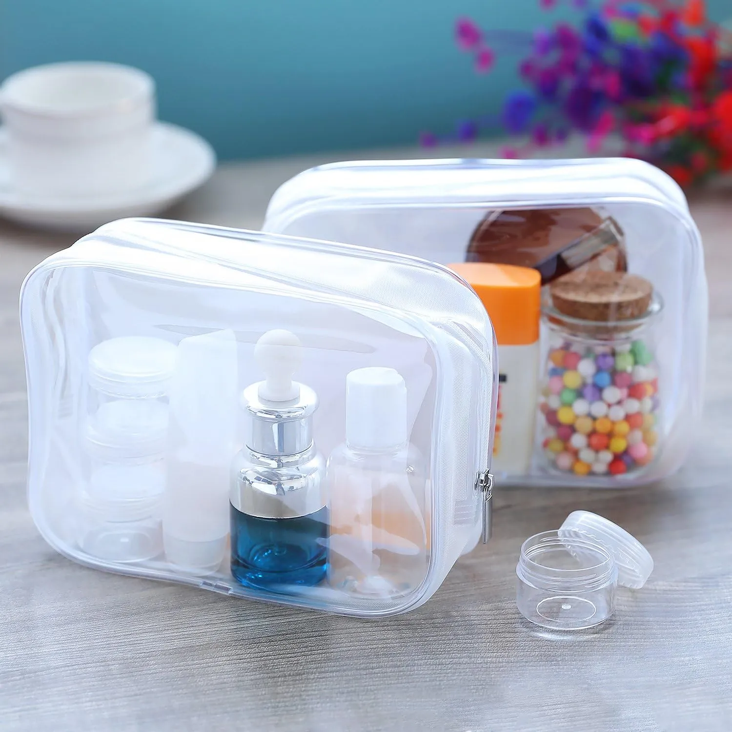 5 Pack Clear PVC Zippered Toiletry Carry Pouch Portable Cosmetic Makeup Bag for Vacation, Bathroom and Organizing