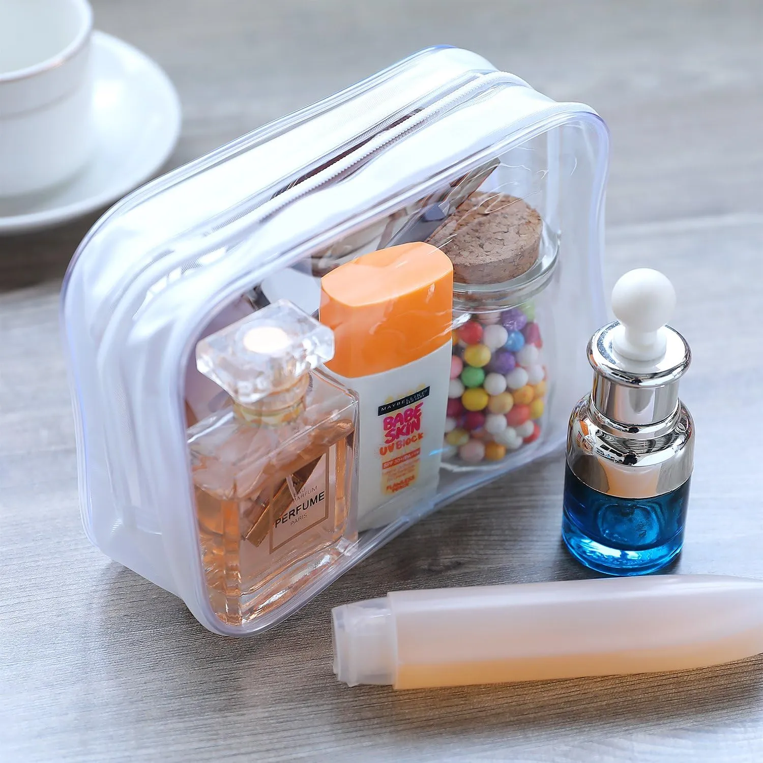 5 Pack Clear PVC Zippered Toiletry Carry Pouch Portable Cosmetic Makeup Bag for Vacation, Bathroom and Organizing