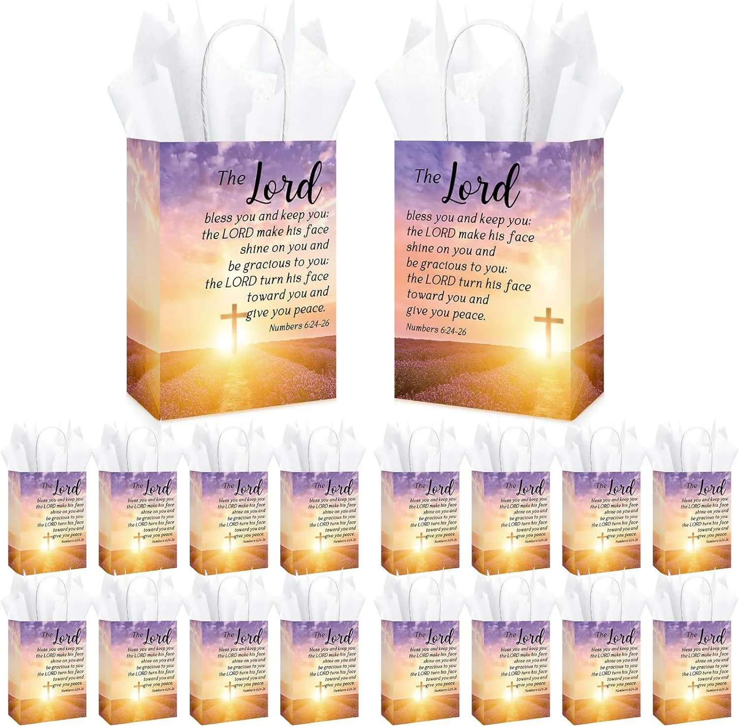 50 Set Christian Gift Bags Bulk with Tissue Mothers Day Religious Paper Bible Verse Church Gifts Bags with Handles for Baptism Church Welcome Visitors Sunday School