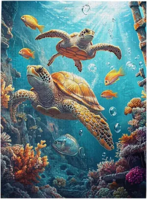 500 Piece Adult Wooden Puzzle, Sea Turtles, Colorful Fish, Coral Reefs, Sun Rays Underwater, Brainstorm, Relieve Stress，Creative Play & Holiday Party Gifts Artwork Wall Home Decor