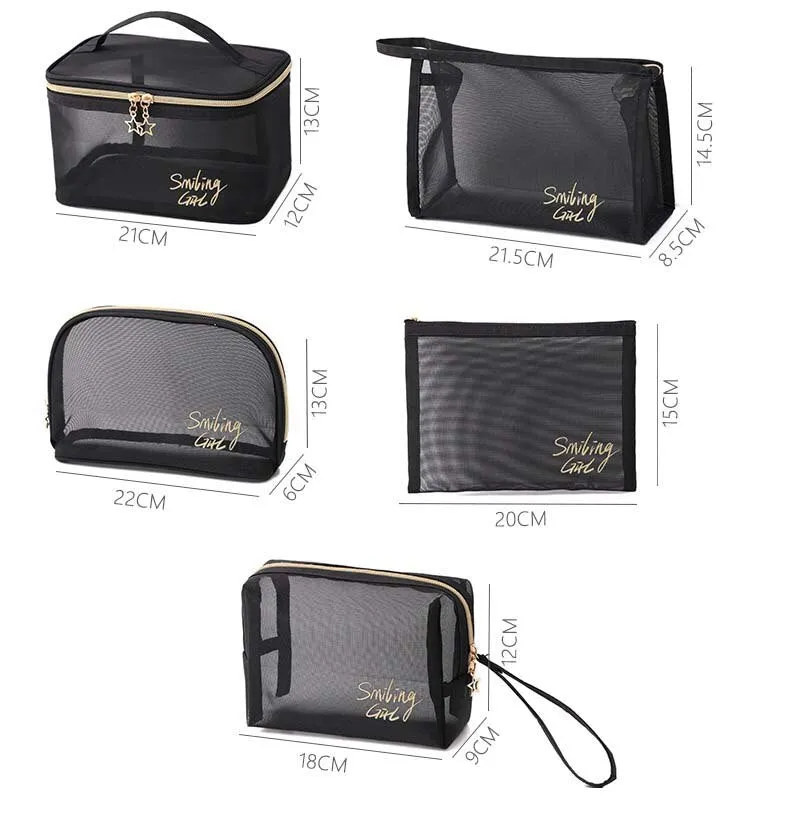 5pc Transparent Mesh Toiletry Wash Bags