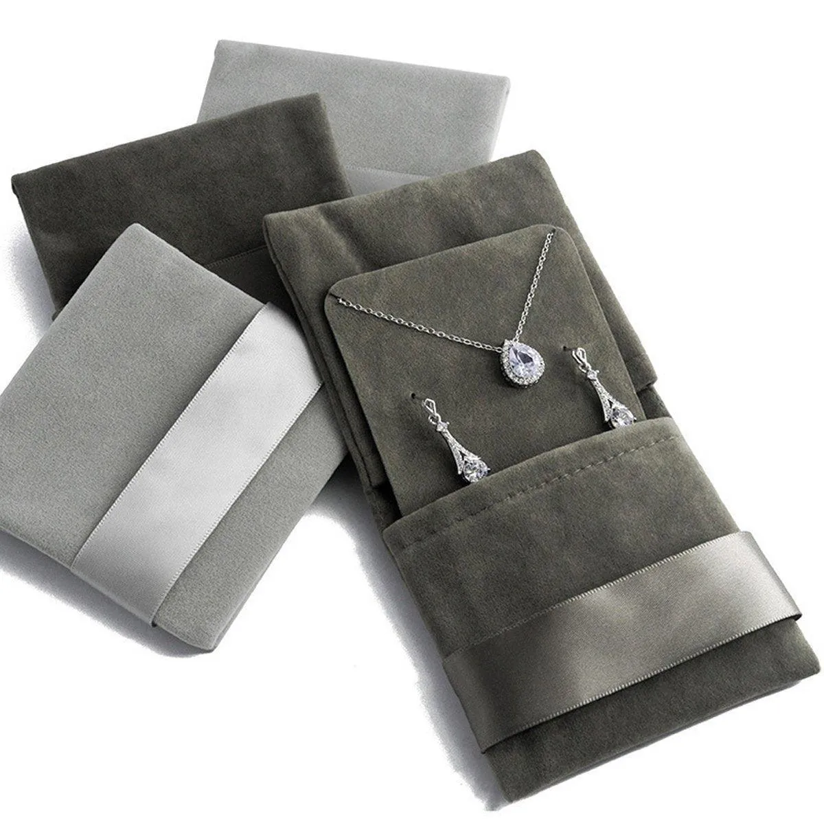 5pcs Flannel Jewellery Bags Drawstring Pouches for Storing Jewellery Accessories