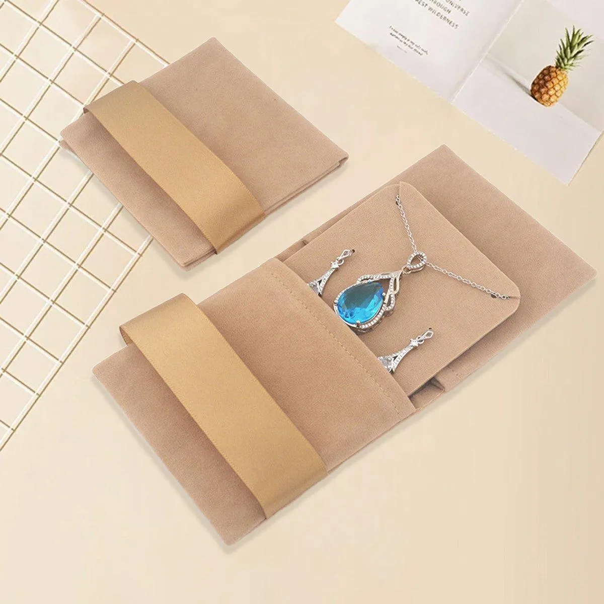 5pcs Flannel Jewellery Bags Drawstring Pouches for Storing Jewellery Accessories