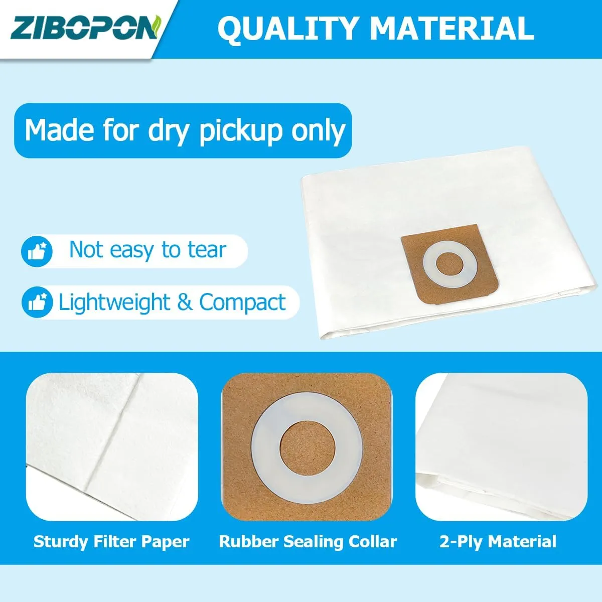 6 Pack 38735 Fine Dust Bags Compatible with Craftsman 12 Gallon Wet/Dry Shop Vacuums, Part# CMXZVBE38735