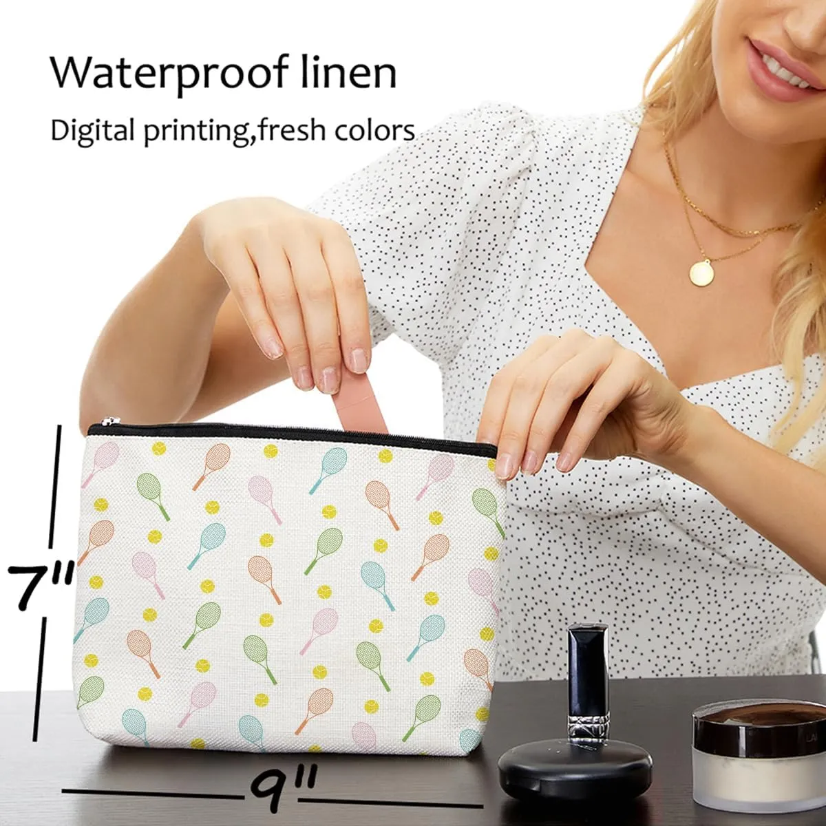 6 PCs Tennis Gifts, Inspirational Tennis Makeup Bag, Tennis Accessories Tennis Gift Cosmetic Bag Toiletry Bag, Tennis Player Graduation Birthday Gifts for Women Girls Tennis Lovers Sister Tennis Fans