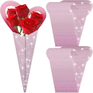 60 Pcs Mother's Day Single Flower Sleeves, Heart Boxes for Flowers 18 x 4 Inch Flower-Bouquet Wrapping Paper Love Heart Floral Bouquet Bags for Rose Anniversary Brithday Mother's Day Gift Bag