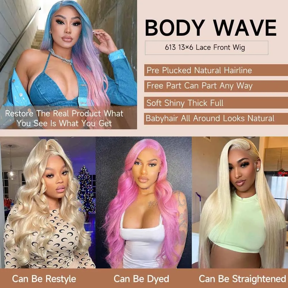 613 13x6 Lace Front Wig Human Hair 28 Inch 210 Density Blonde Wig Human Hair Body Wave Lace Front Wigs Human Hair Pre Plucked 613 HD Lace Front Wigs Human Hair