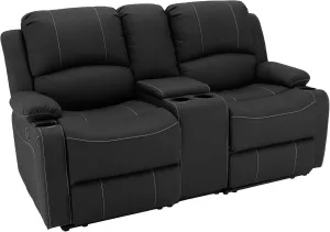 67" Wall Hugger Reclining | RV Theater Seats | Double Recliner RV Sofa & Console | RV Couch | RV Theater Seating | RV Furniture (Manual, Black with White Stitching)