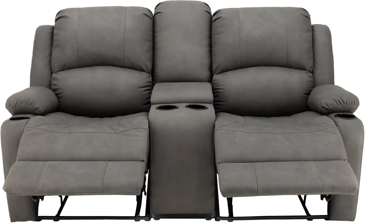 67" Wall Hugger Reclining | RV Theater Seats | Double Recliner RV Sofa & Console | RV Couch | RV Theater Seating | RV Furniture (Manual, Slate)
