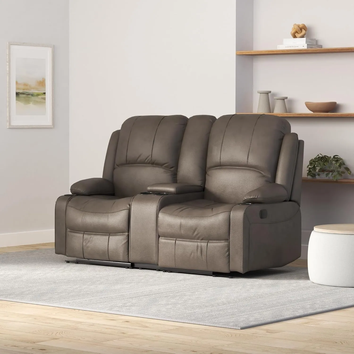 67" Wall Hugger Reclining | RV Theater Seats | Double Recliner RV Sofa & Console | RV Couch | RV Theater Seating | RV Furniture (Manual, Slate)