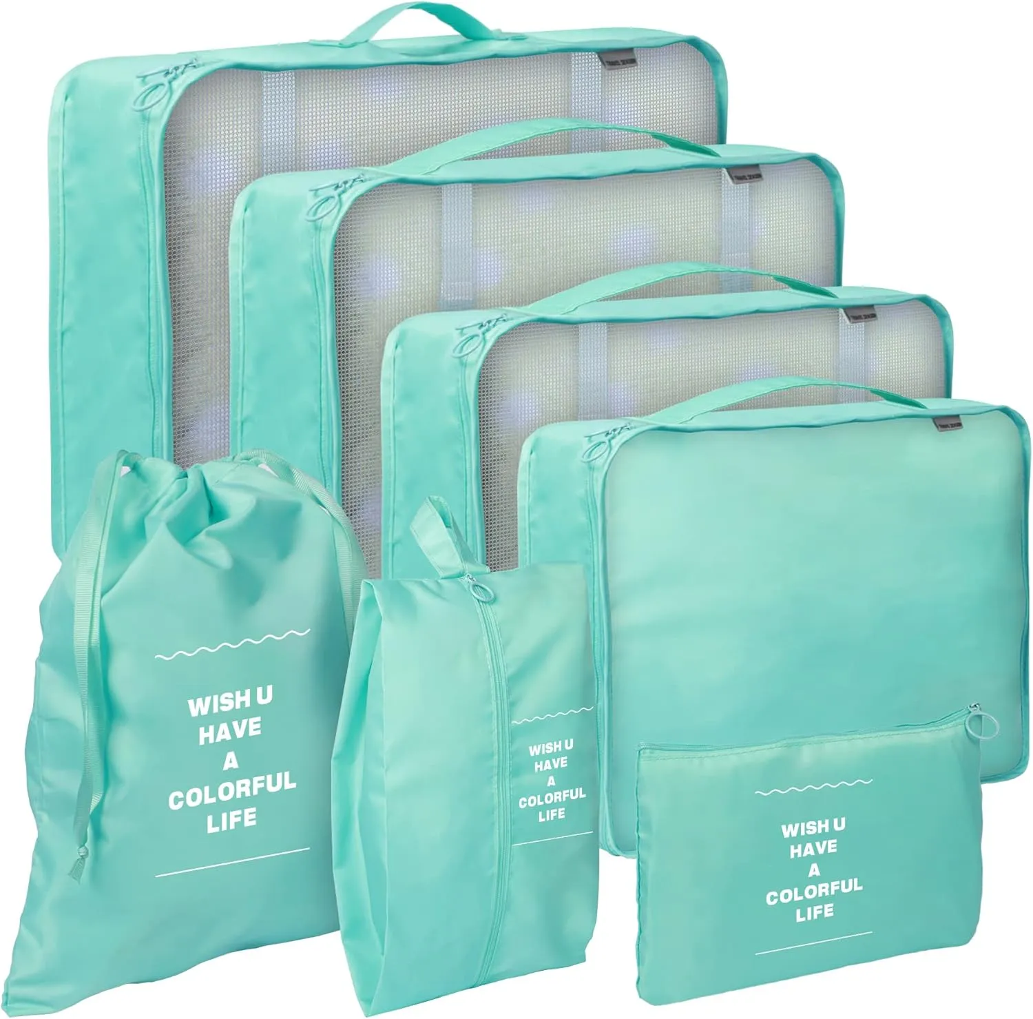 7 Set Packing Cubes for Suitcases,Packing Cubes for Travel Foldable Laundry Bag and Shoe Bag Lightweight Luggage for Women Man (Cyan)