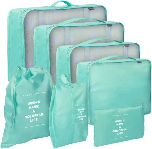7 Set Packing Cubes for Suitcases,Packing Cubes for Travel Foldable Laundry Bag and Shoe Bag Lightweight Luggage for Women Man (Cyan)