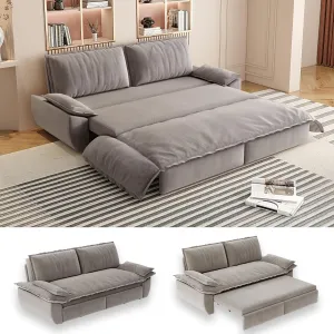 70.1" Futon Sofa Bed Queen Size, Pull Out Bed, 3-in-1 Convertible Sleeper Sofa with 2 Soft Pillows, Modern Velvet Futon Couch for Living Room, Small Space, Apartment, Bedroom, Grey