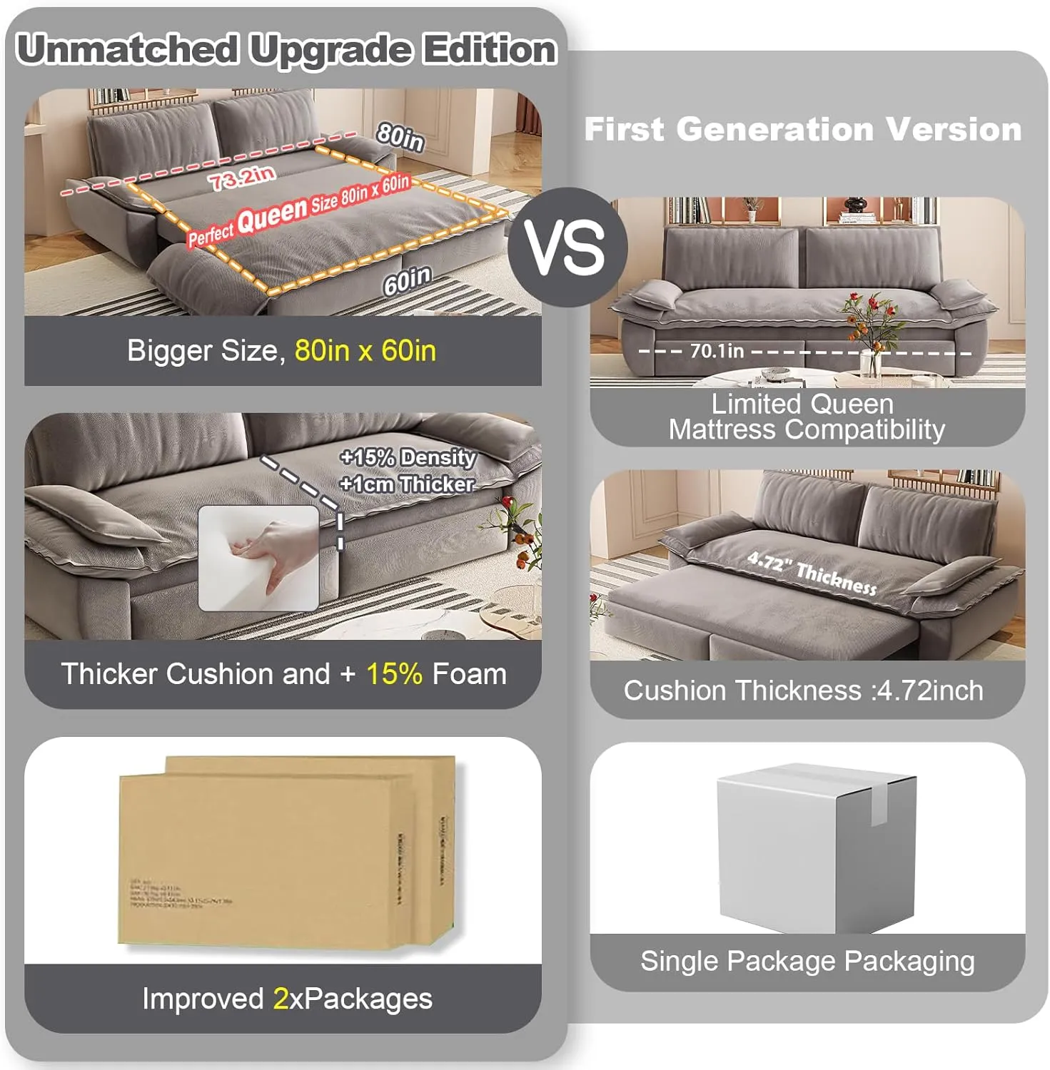 70.1" Futon Sofa Bed Queen Size, Pull Out Bed, 3-in-1 Convertible Sleeper Sofa with 2 Soft Pillows, Modern Velvet Futon Couch for Living Room, Small Space, Apartment, Bedroom, Grey