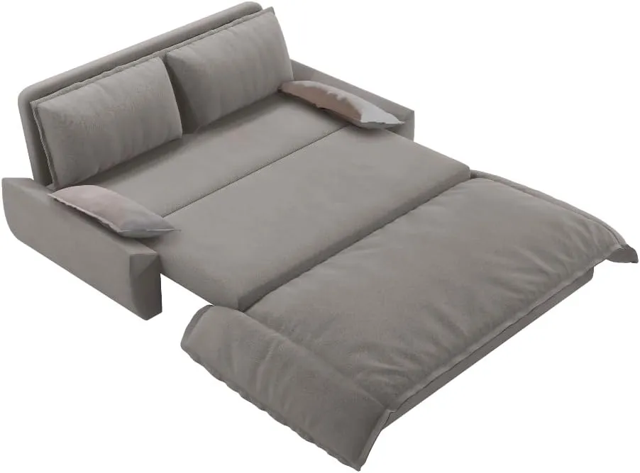 70.1" Futon Sofa Bed Queen Size, Pull Out Bed, 3-in-1 Convertible Sleeper Sofa with 2 Soft Pillows, Modern Velvet Futon Couch for Living Room, Small Space, Apartment, Bedroom, Grey