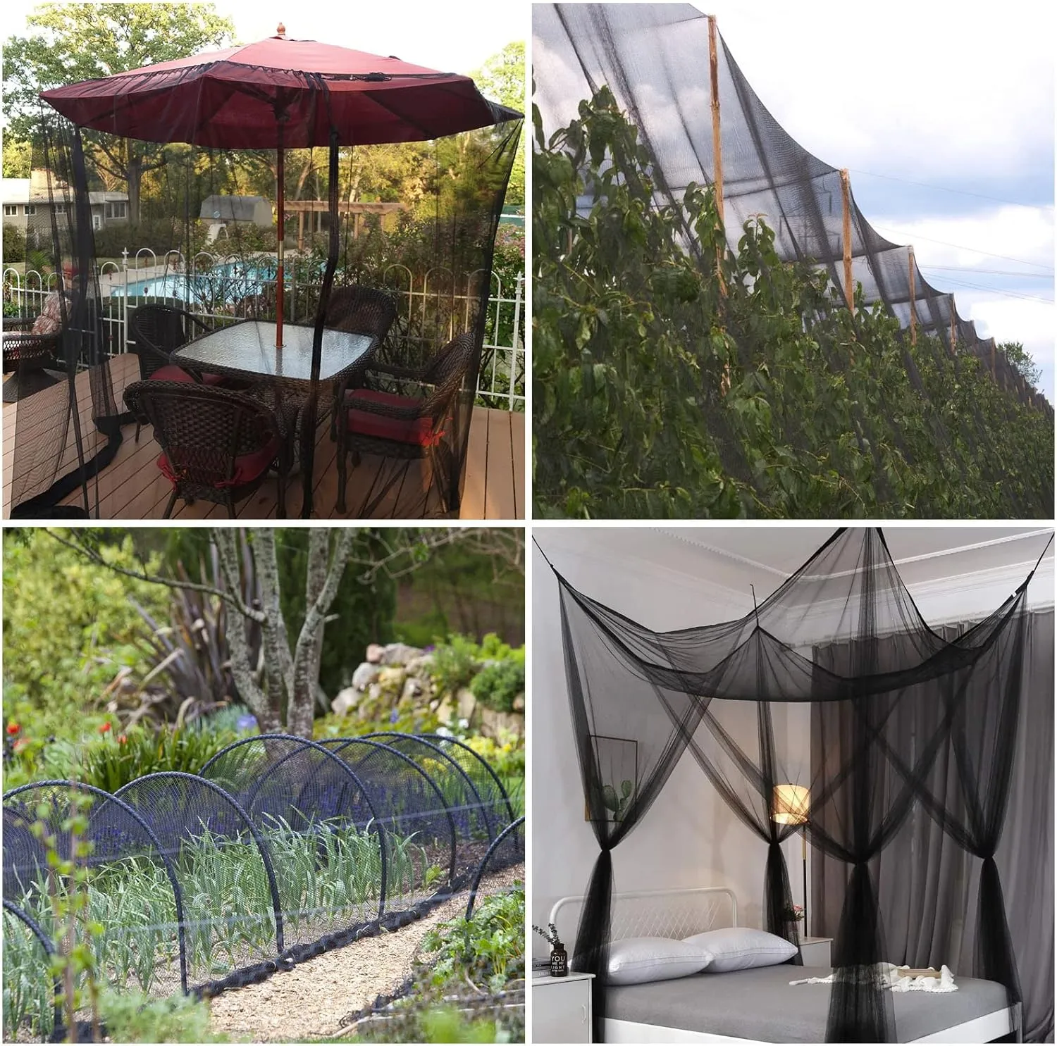 78x10Ft Mosquito Netting Garden Mesh Netting, Fly Bird Net Barrier Hunting Blind Plant Protecting Net, 3x24m,Black