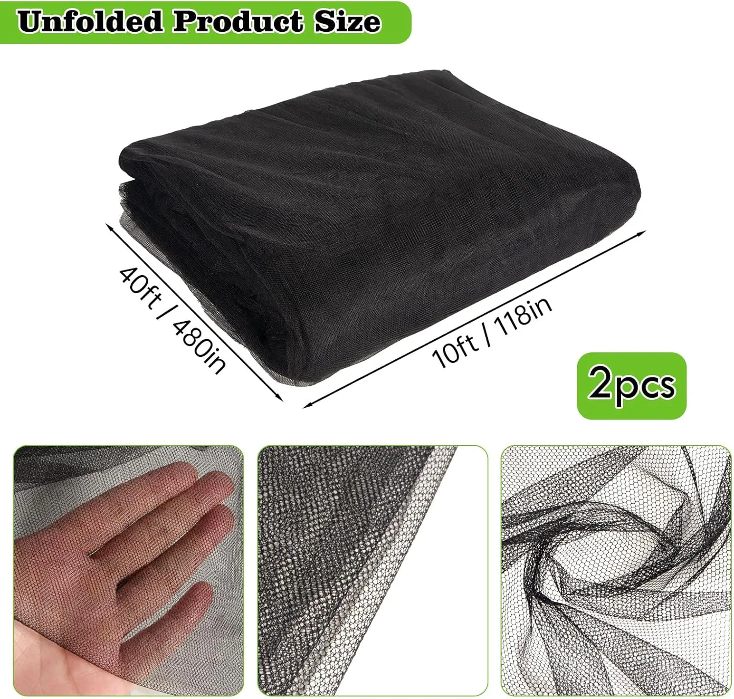 78x10Ft Mosquito Netting Garden Mesh Netting, Fly Bird Net Barrier Hunting Blind Plant Protecting Net, 3x24m,Black