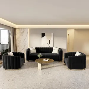 83'' Velvet Sofa Set for Living Room Modern Comfy Chesterfield Tufted Couch 3-Seater Apartment Sofa with 2 Pillows & Golden Metal Legs