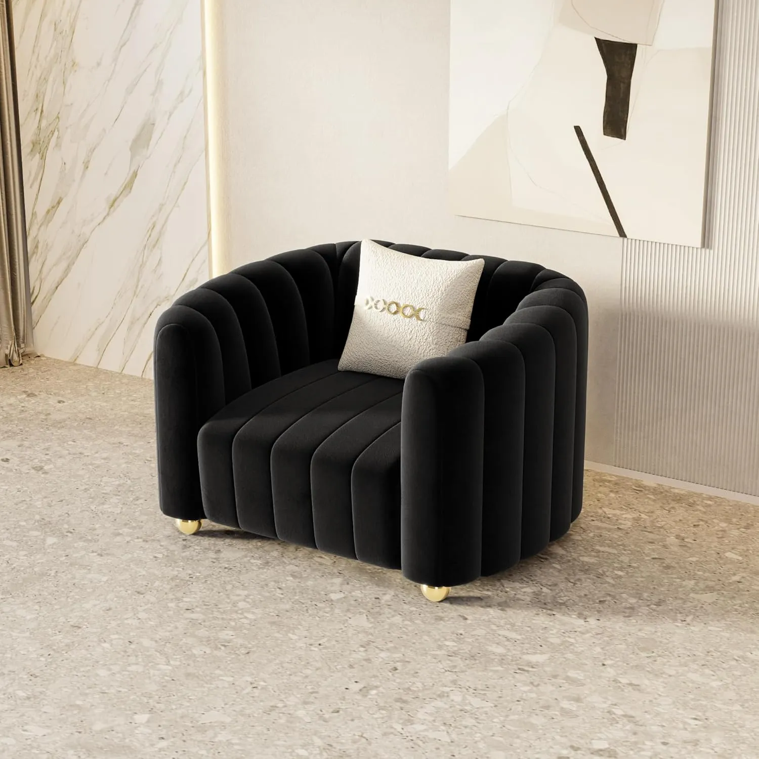 83'' Velvet Sofa Set for Living Room Modern Comfy Chesterfield Tufted Couch 3-Seater Apartment Sofa with 2 Pillows & Golden Metal Legs