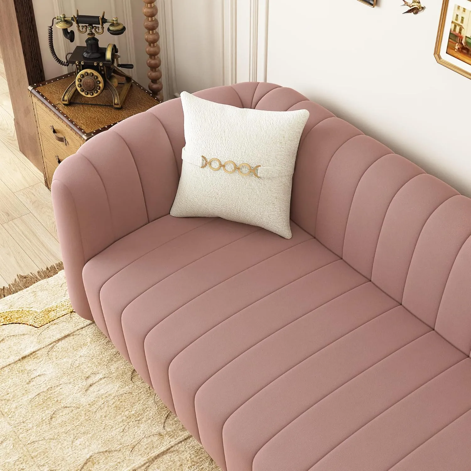 83'' Velvet Sofa Set for Living Room Modern Comfy Chesterfield Tufted Couch 3-Seater Apartment Sofa with 2 Pillows & Golden Metal Legs