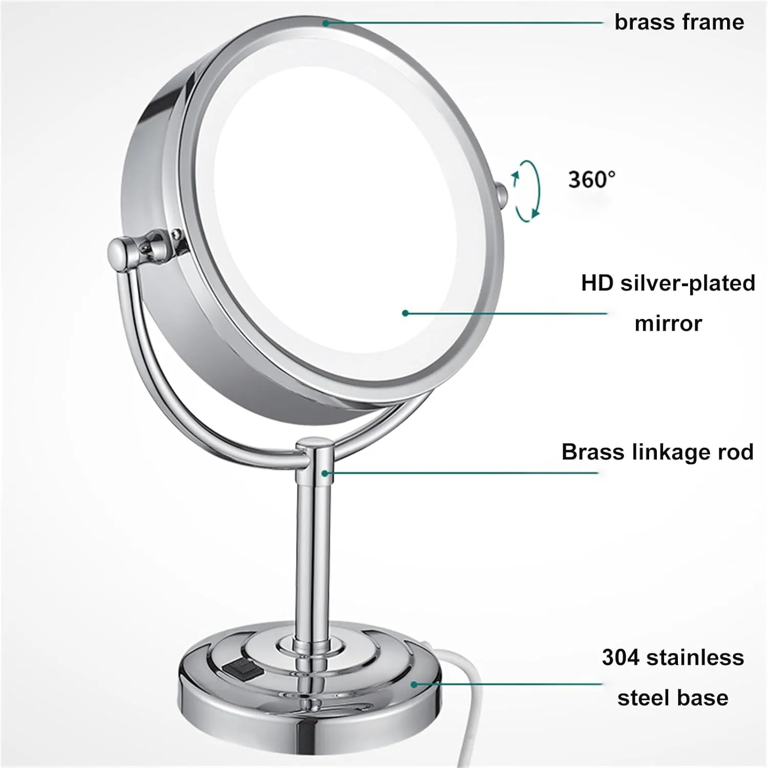 8.5 Inch Plug in Tabletop LED Lighted Makeup Mirror, Double Side Rotation Cosmetic Mirror, Magnification HD Shaving Mirror, Countertop Standing Vanity Mirror for Hotel,Gold,3X