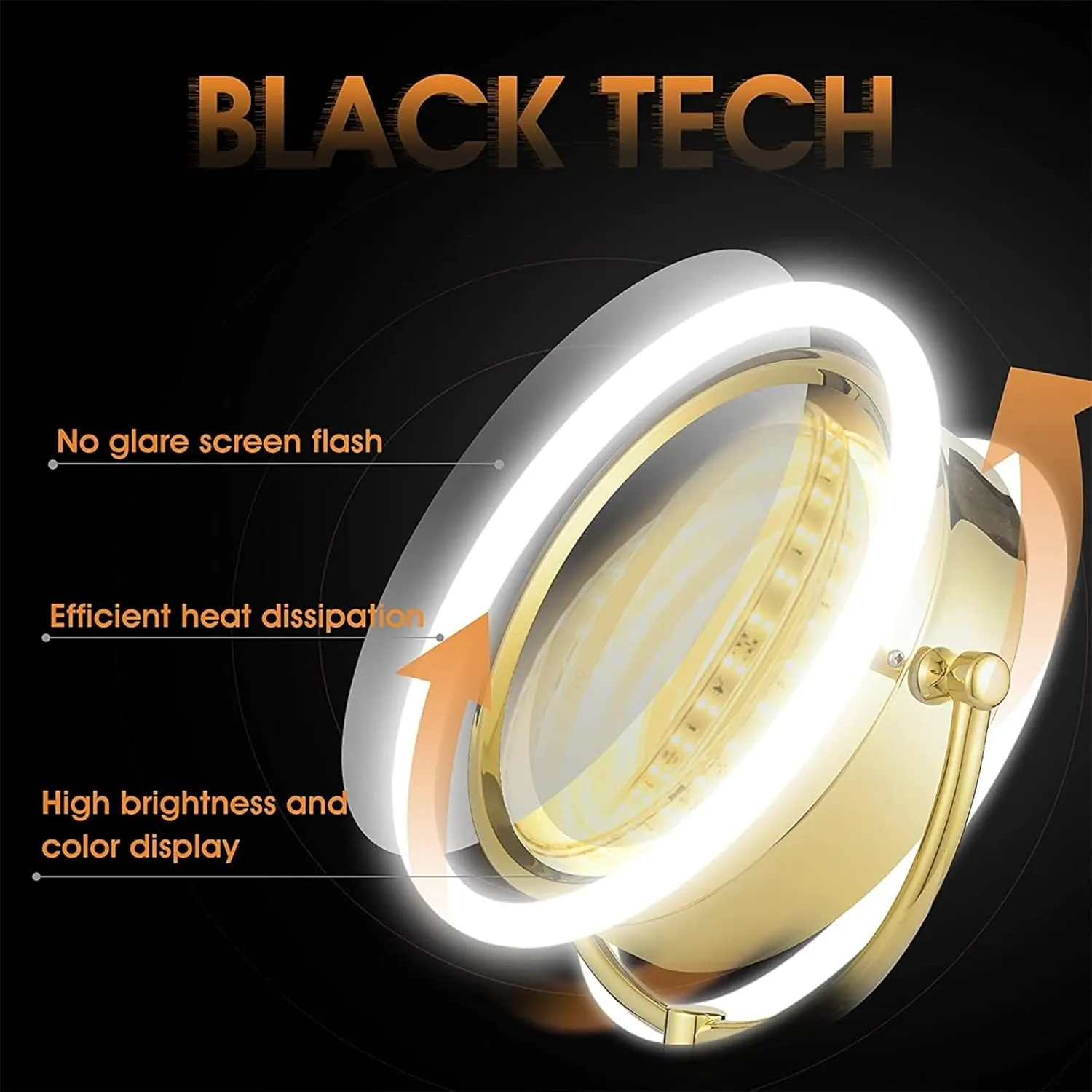 8.5 Inch Plug in Tabletop LED Lighted Makeup Mirror, Double Side Rotation Cosmetic Mirror, Magnification HD Shaving Mirror, Countertop Standing Vanity Mirror for Hotel,Gold,3X
