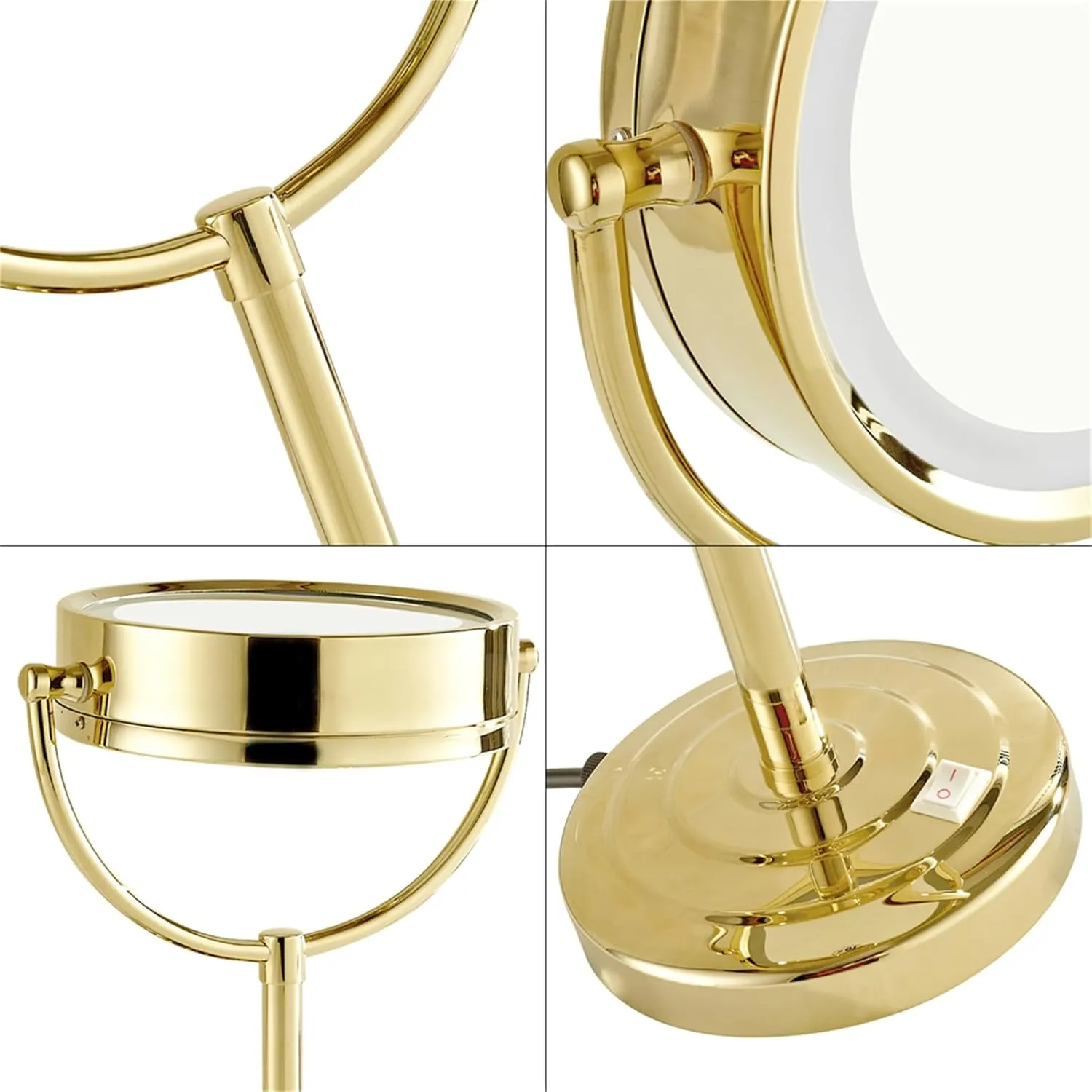8.5 Inch Plug in Tabletop LED Lighted Makeup Mirror, Double Side Rotation Cosmetic Mirror, Magnification HD Shaving Mirror, Countertop Standing Vanity Mirror for Hotel,Gold,3X