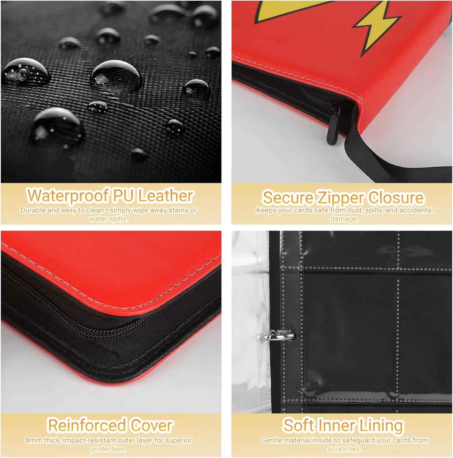 9-Pocket Trading Card Binder, Holds 360 Cards, Zippered PU Leather Collector Album with Side-Loading Sleeves, Card Holder Book for MTG, TCG, YuGiOh, and Sports Cards