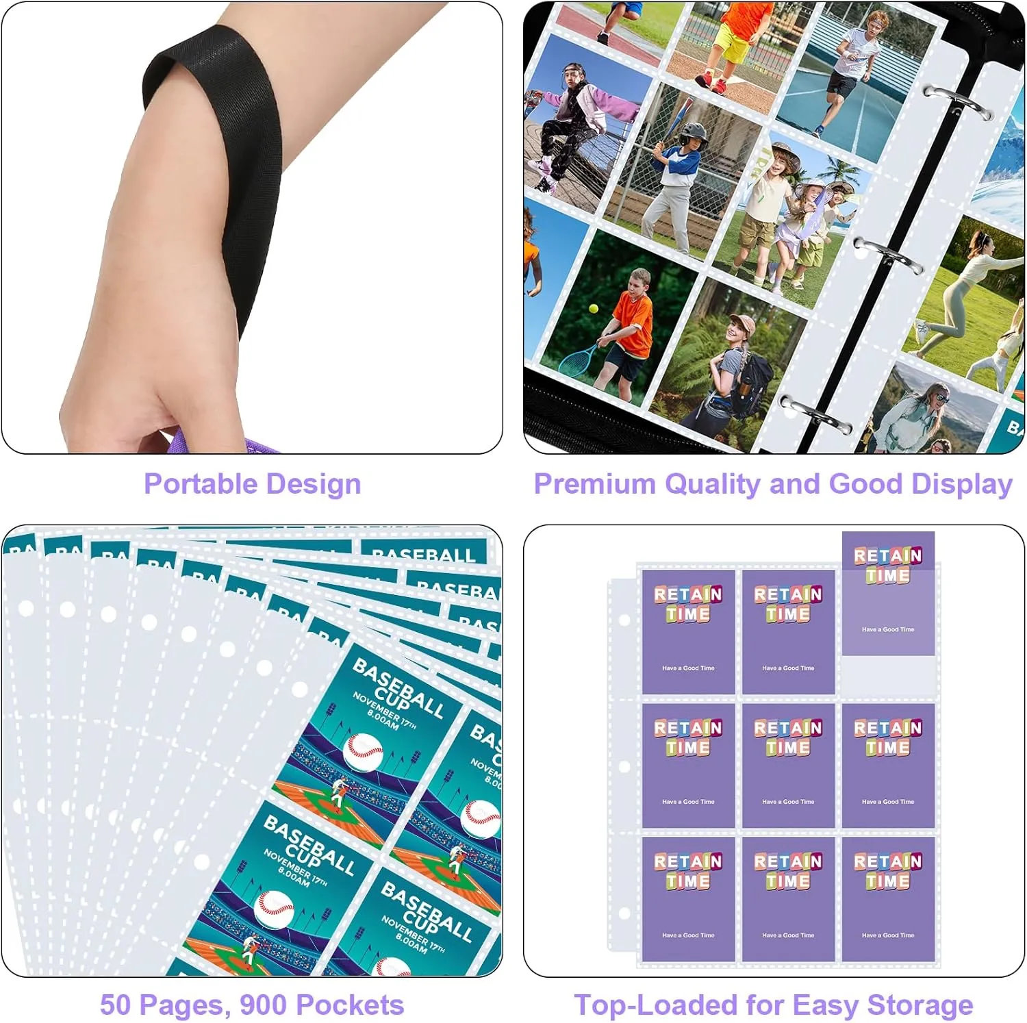 900 Pockets Trading Card Binder, PU Cover Zipper Card Collection Album, Sturdy Card Folder Holder for MTG, TCG, Game Cards, Sports Cards