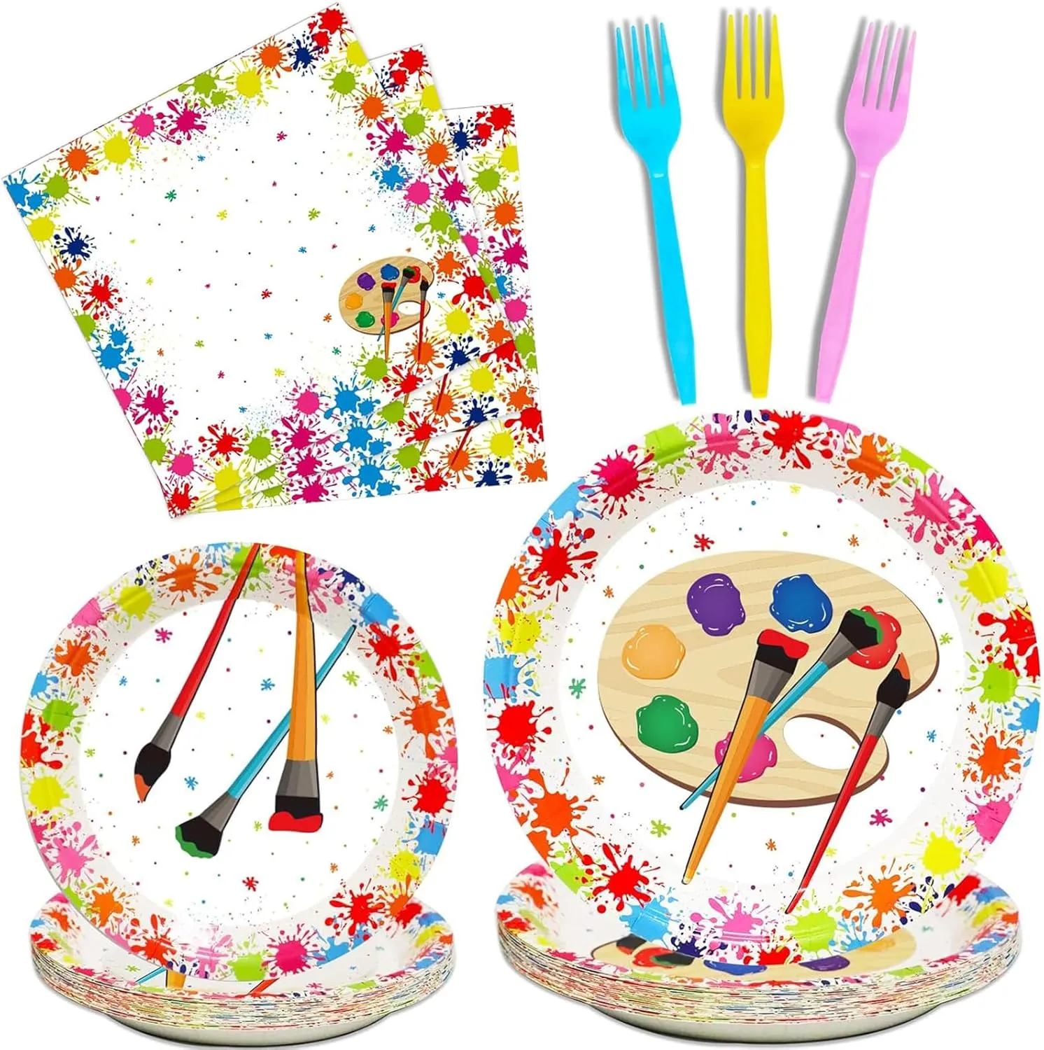 96 Pcs Art Plates and Napkins Party Supplies Paint Tableware Set Painting Theme Party Decorations Favors for Art Paint Birthday Baby Shower Serves 24