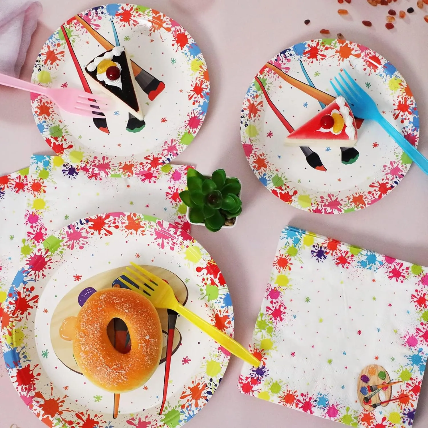 96 Pcs Art Plates and Napkins Party Supplies Paint Tableware Set Painting Theme Party Decorations Favors for Art Paint Birthday Baby Shower Serves 24
