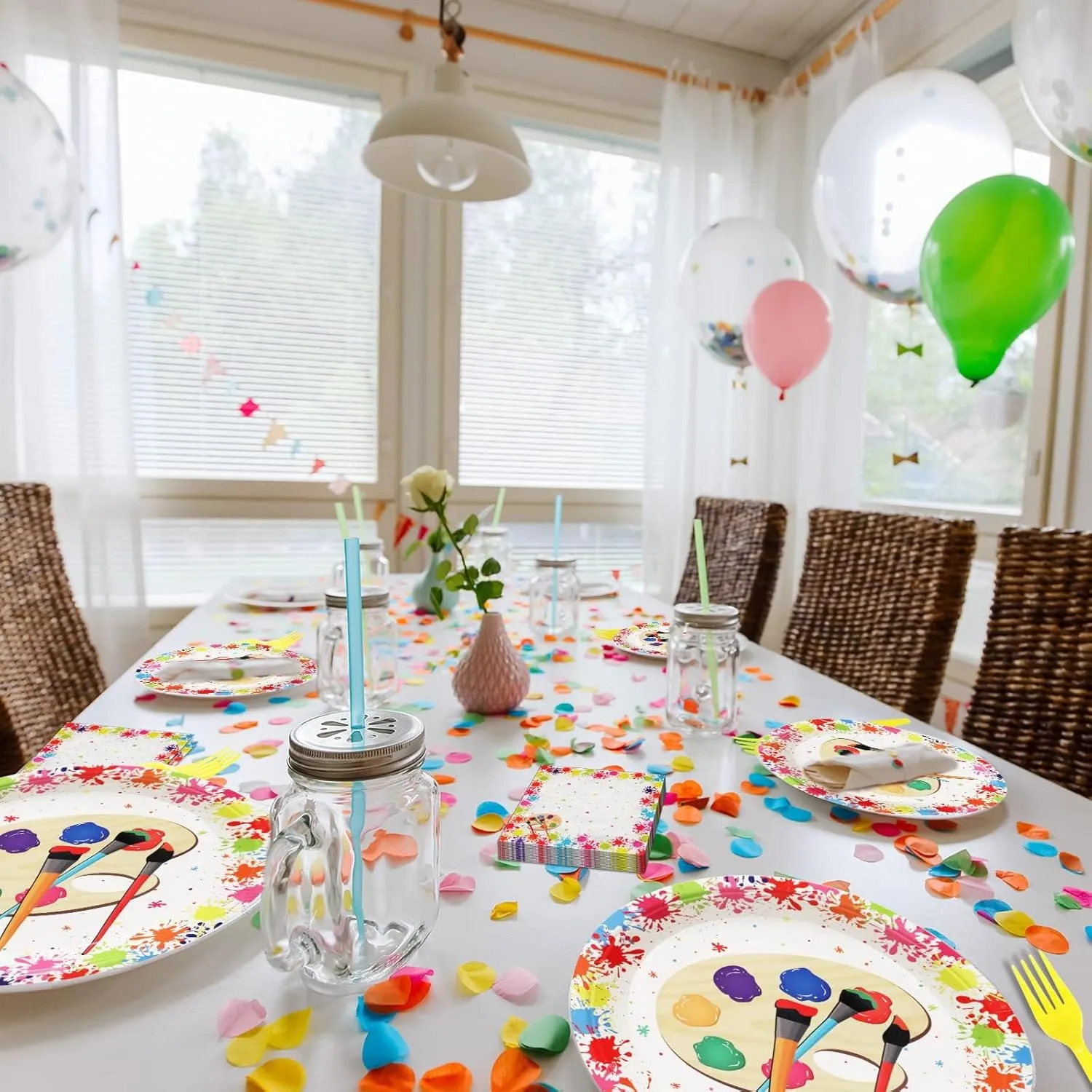 96 Pcs Art Plates and Napkins Party Supplies Paint Tableware Set Painting Theme Party Decorations Favors for Art Paint Birthday Baby Shower Serves 24