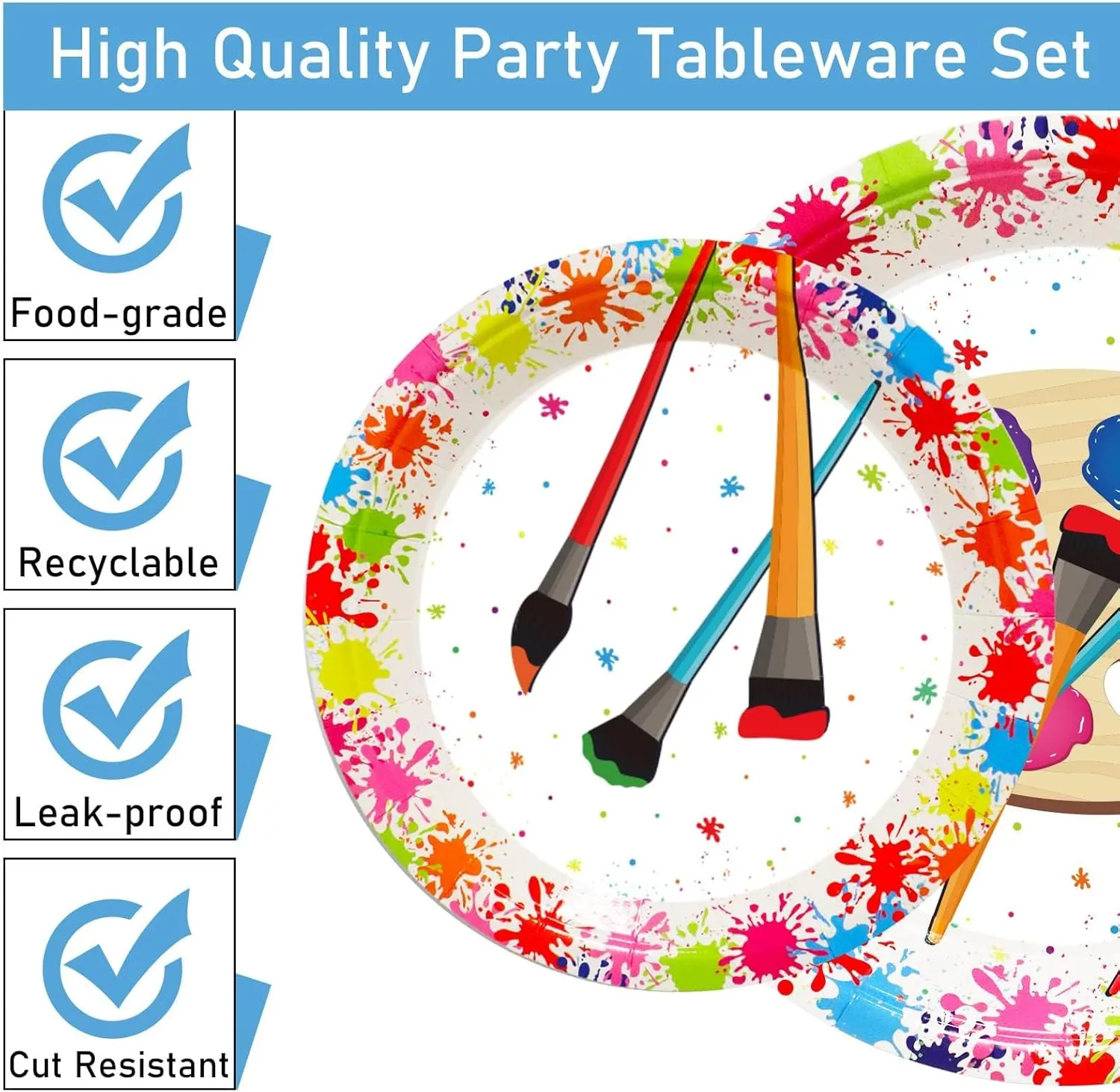 96 Pcs Art Plates and Napkins Party Supplies Paint Tableware Set Painting Theme Party Decorations Favors for Art Paint Birthday Baby Shower Serves 24