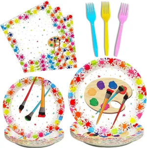 96 Pcs Art Plates and Napkins Party Supplies Paint Tableware Set Painting Theme Party Decorations Favors for Art Paint Birthday Baby Shower Serves 24