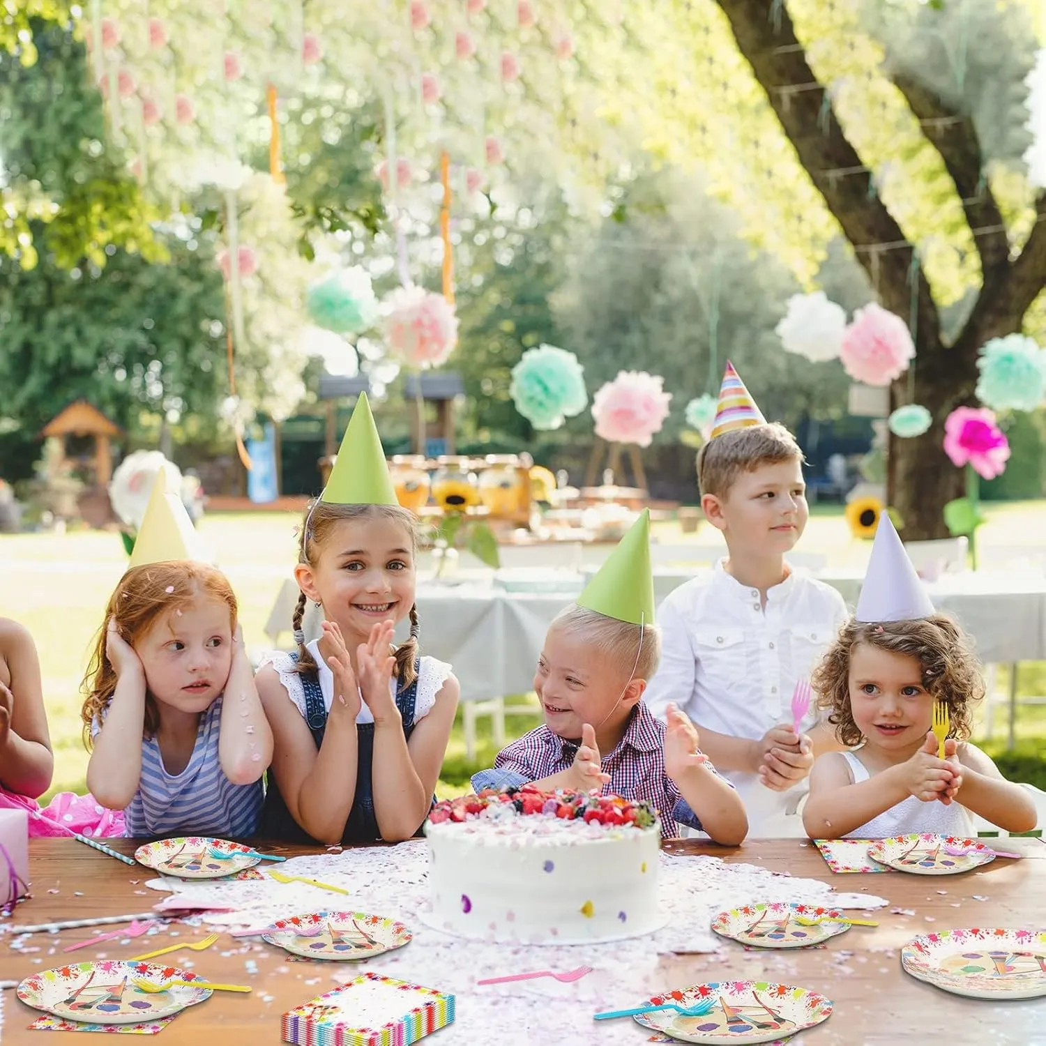 96 Pcs Art Plates and Napkins Party Supplies Paint Tableware Set Painting Theme Party Decorations Favors for Art Paint Birthday Baby Shower Serves 24