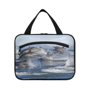 A Group of Dolphins with Long Beaks Jumped out of the Water 1 PC Hanging Travel Wash bag with Handles, Portable Makeup Organizer Brush Storage Case Portable Travel Cosmetic with Hook M