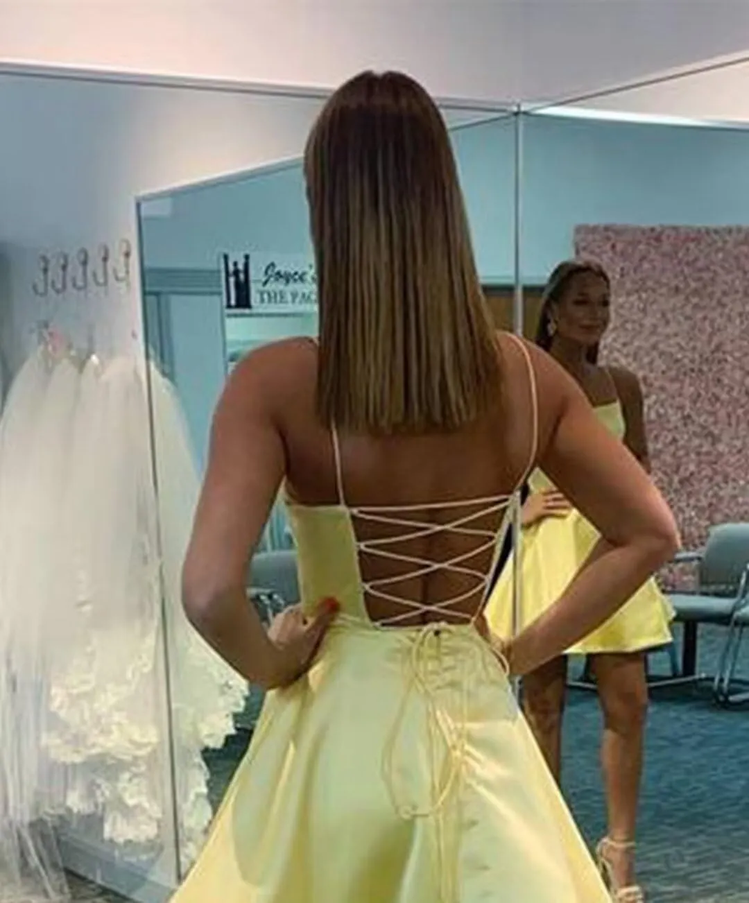 A-line Satin Homecoming Dress Spaghetti Straps for Women, Short Square Neck Cocktail Dress Sleeveless Prom Dress