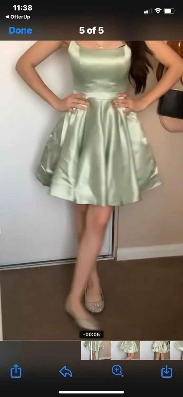A-line Satin Homecoming Dress Spaghetti Straps for Women, Short Square Neck Cocktail Dress Sleeveless Prom Dress