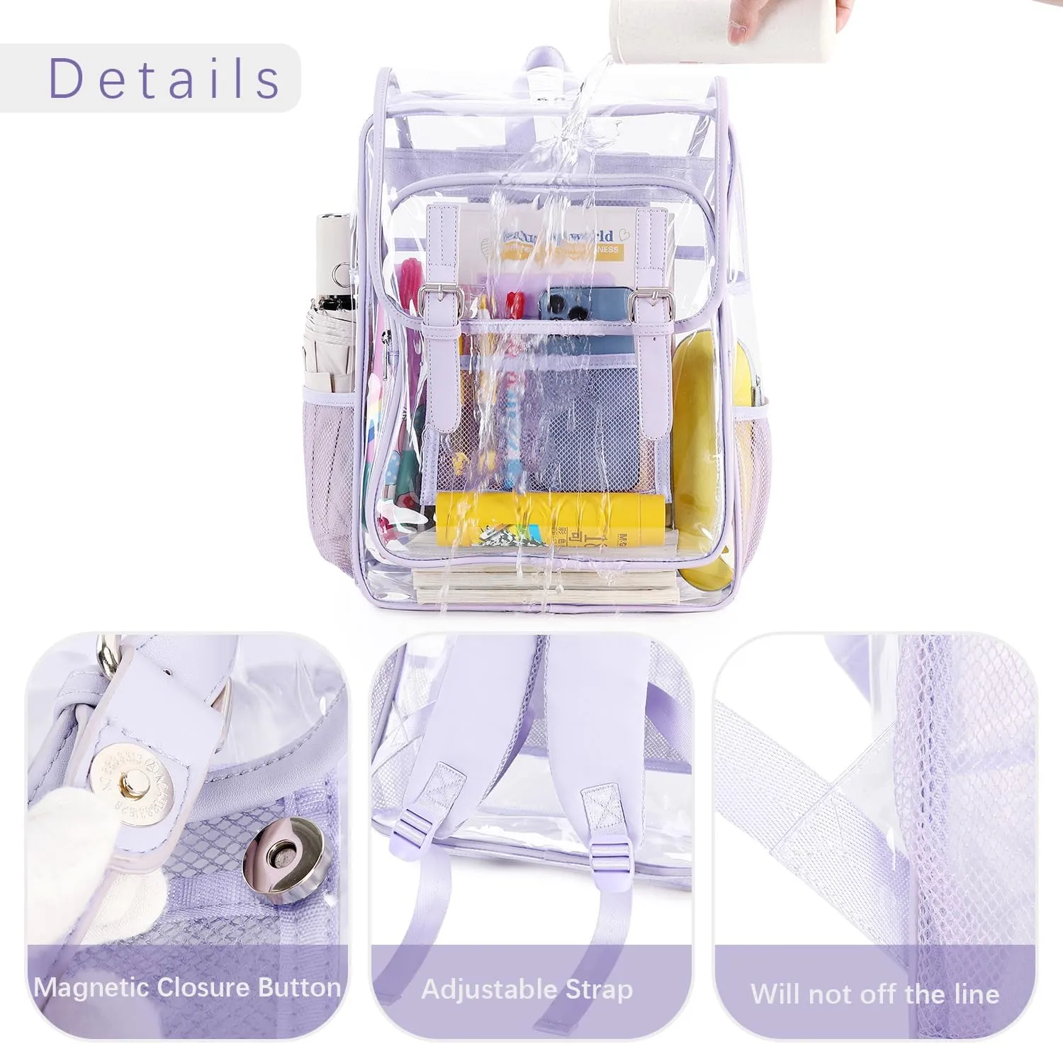 abshoo Heavy Duty Clear Backpack for School Girls Transparent School Bookbag (Purple)