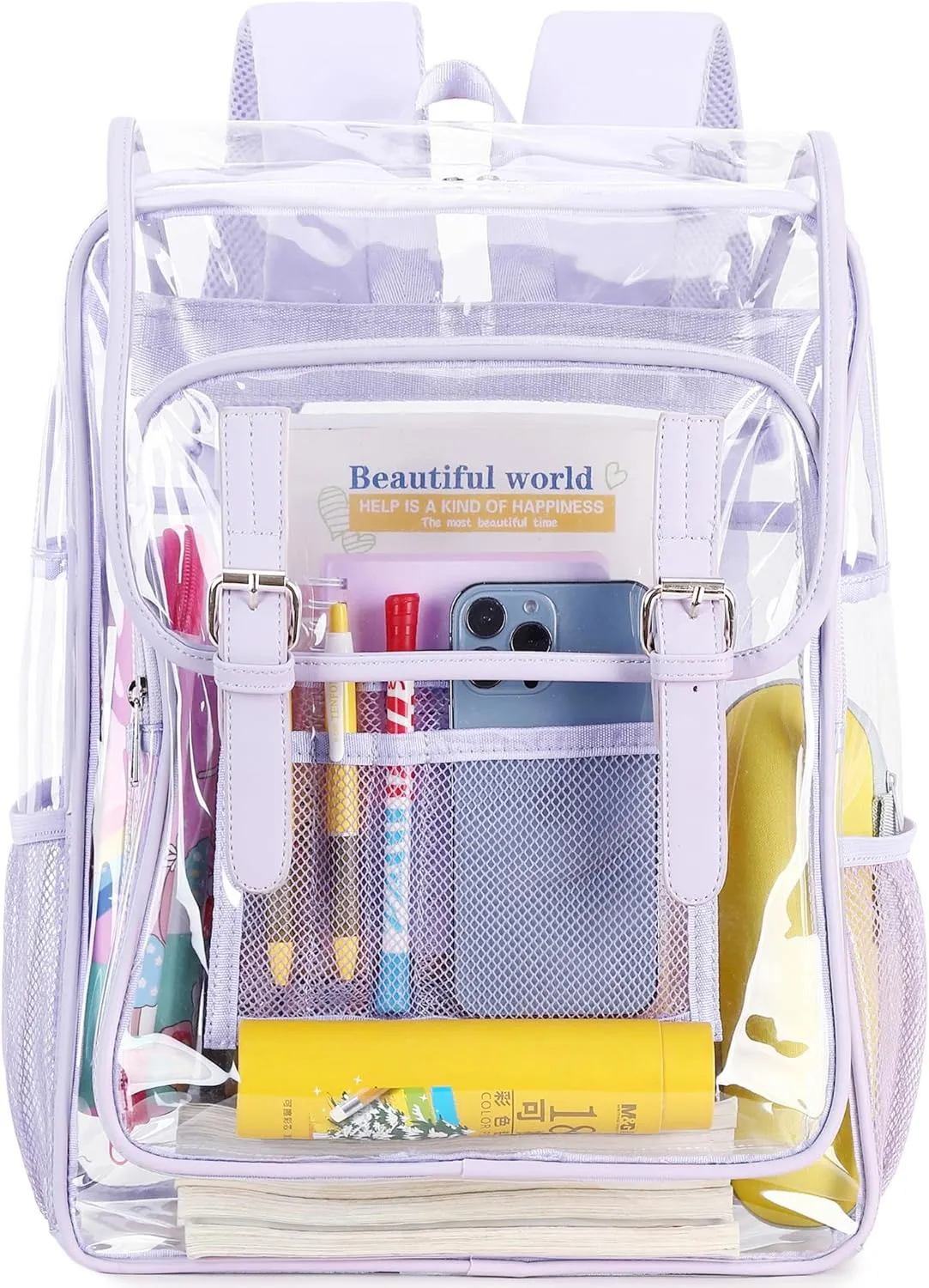 abshoo Heavy Duty Clear Backpack for School Girls Transparent School Bookbag (Purple)