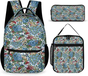 Abstract Boho William Morris Art Bags Set Backpack For Work Hiking Lunch Bag Travel Unisex Bags